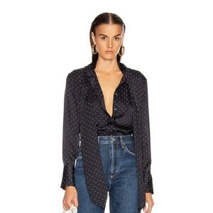 Equipment Luis Polka Dot Tie Neck Shirt Blouse,‎ Eclipse/ White Size XS